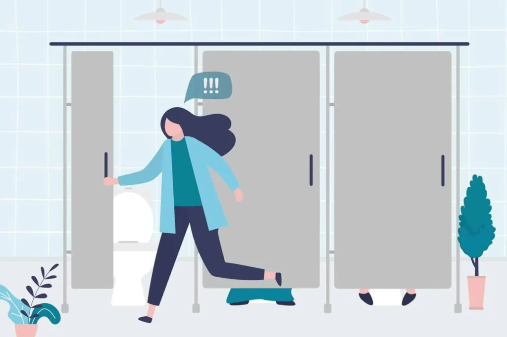 graphic of Urine incontinence Bexleyheath woman running to the toilet.